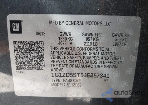 2018 Chevrolet Malibu Lt from USA, damaged, VIN 1G1ZD5ST5JF257341
